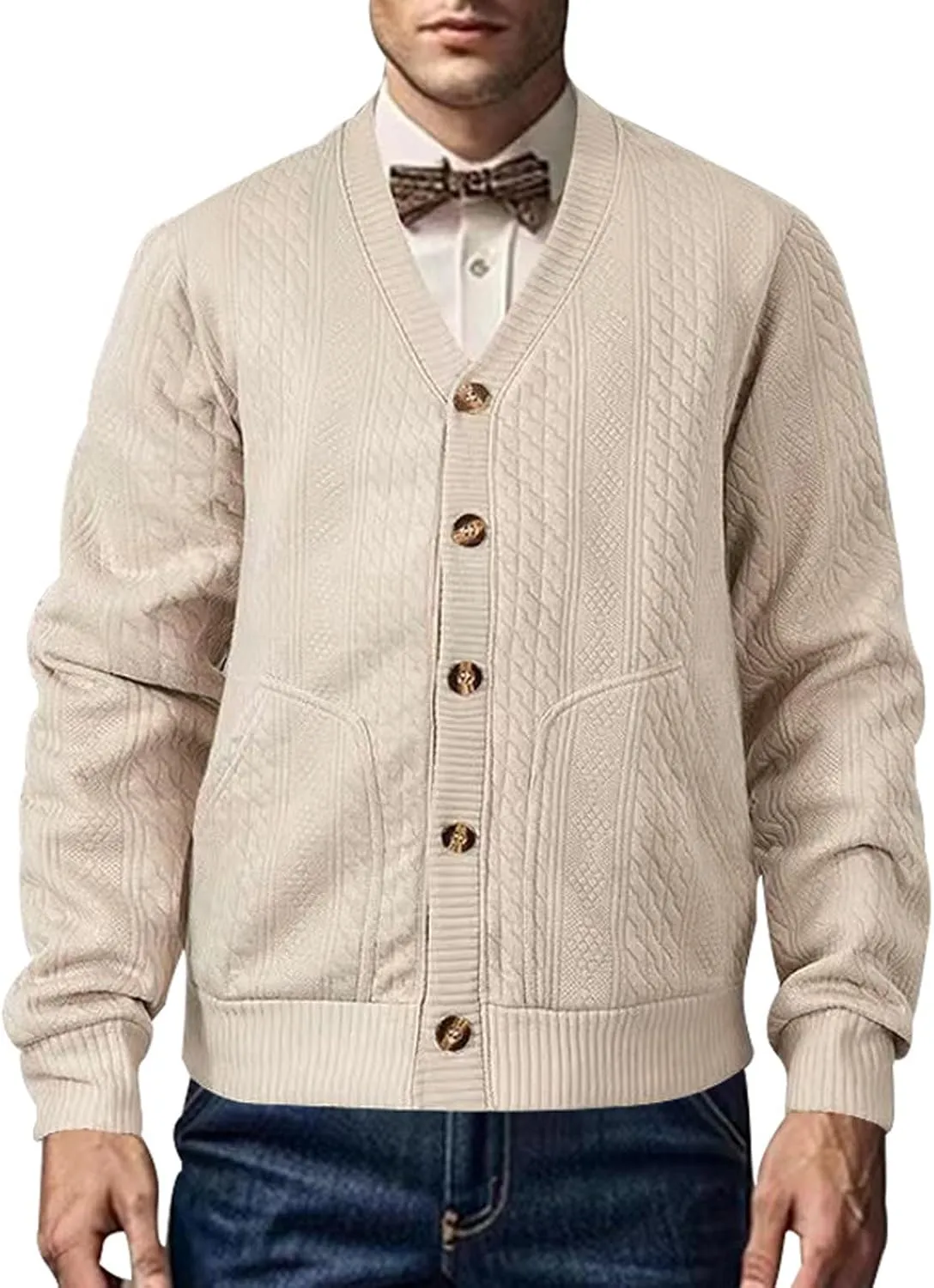 Mens Shawl Collar Cardigan Sweaters Knit Textured Sweater Button Down Long Sleeve Winter Casual Cardigans