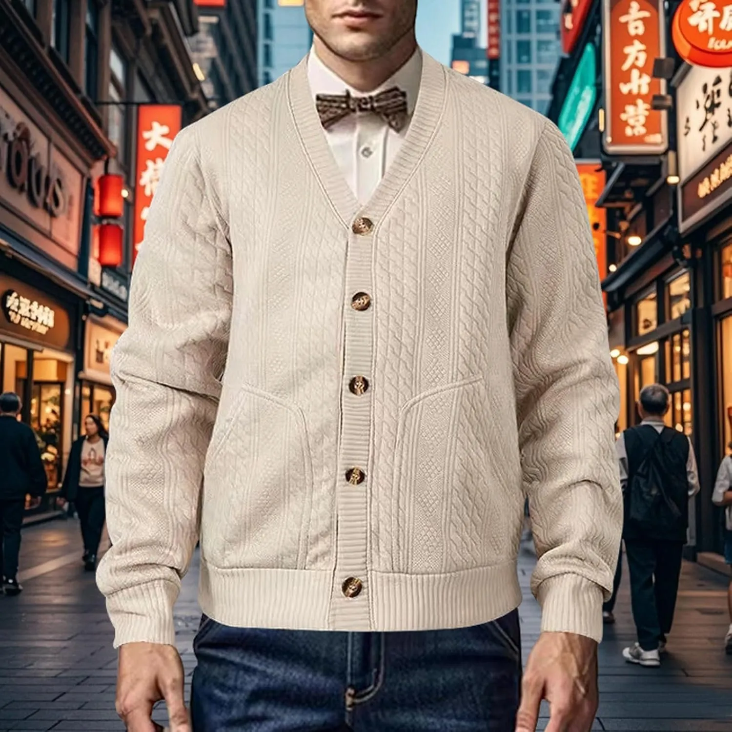 Mens Shawl Collar Cardigan Sweaters Knit Textured Sweater Button Down Long Sleeve Winter Casual Cardigans