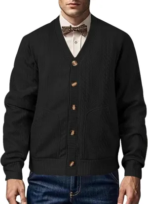 Mens Shawl Collar Cardigan Sweaters Knit Textured Sweater Button Down Long Sleeve Winter Casual Cardigans