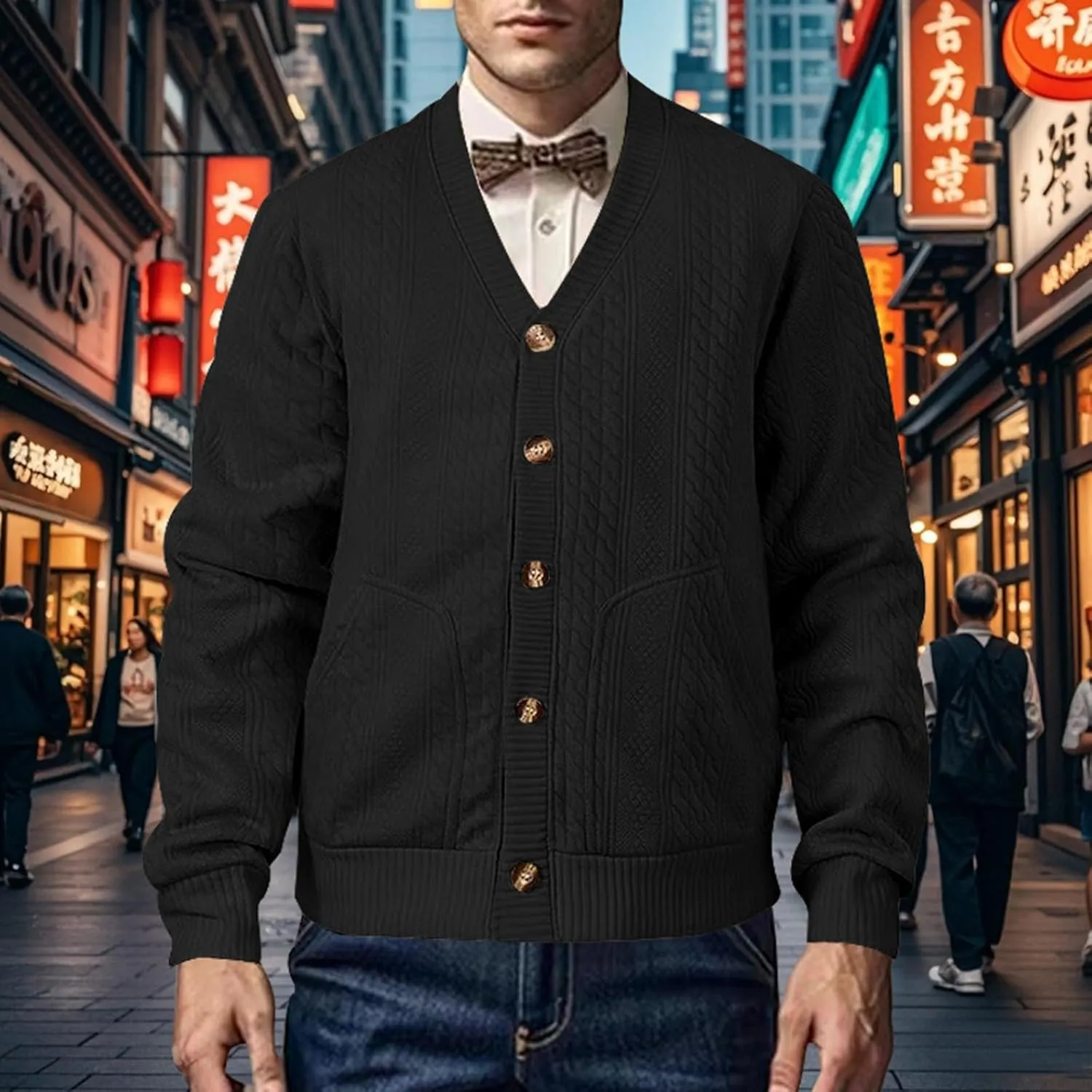Mens Shawl Collar Cardigan Sweaters Knit Textured Sweater Button Down Long Sleeve Winter Casual Cardigans
