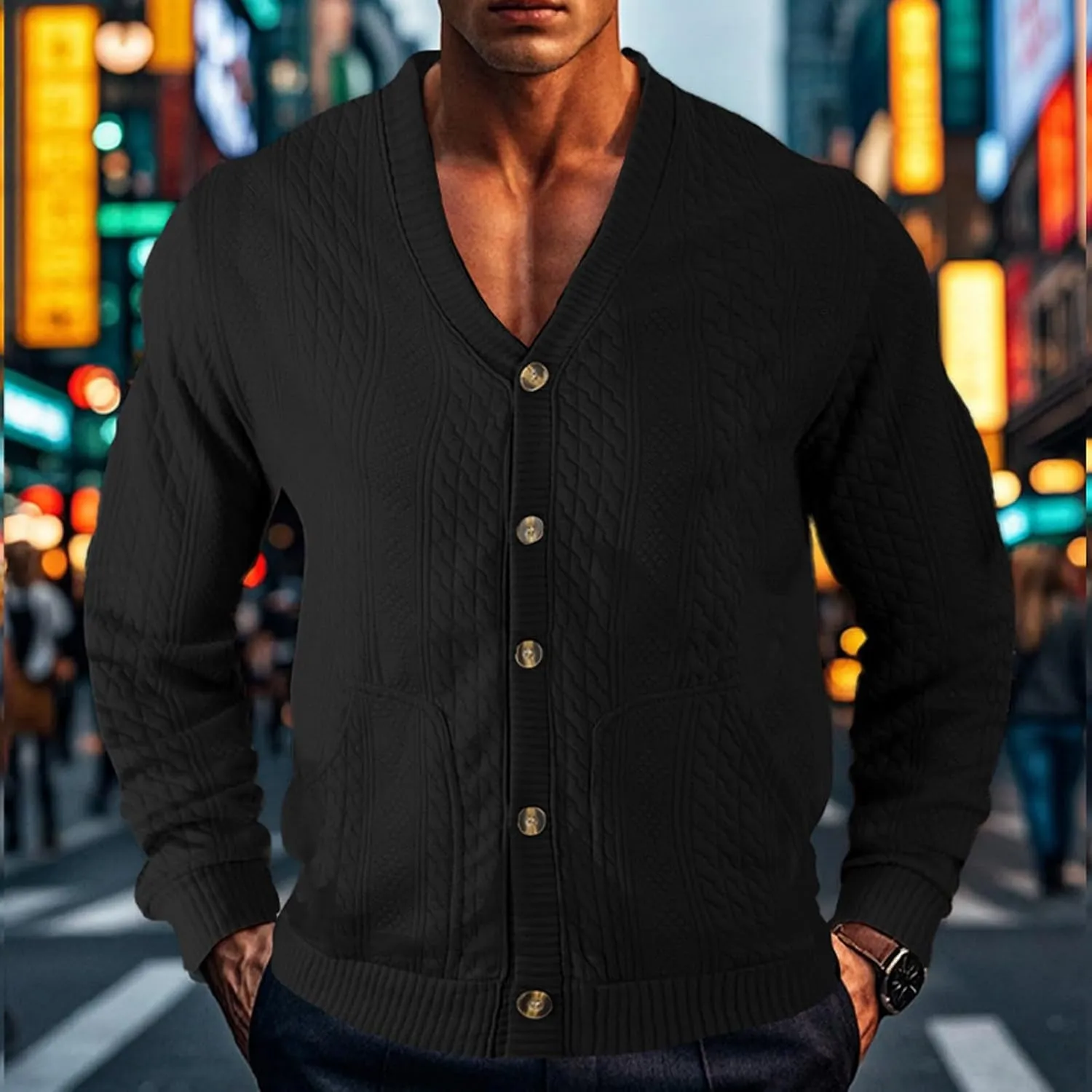 Mens Shawl Collar Cardigan Sweaters Knit Textured Sweater Button Down Long Sleeve Winter Casual Cardigans