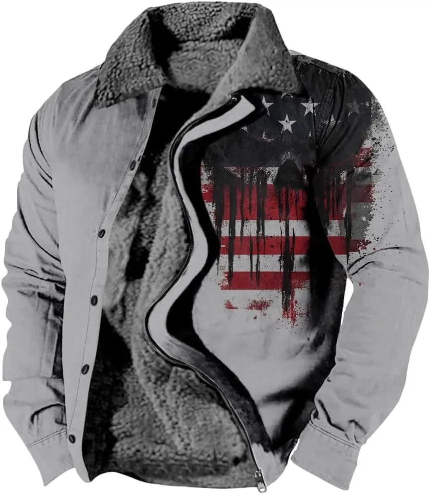 Men's Sherpa Lined Jacket Plus Size Heavyweight Fleece Lined Thermal Coat Casual Long Sleeve Zip Up Trucker Outerwear