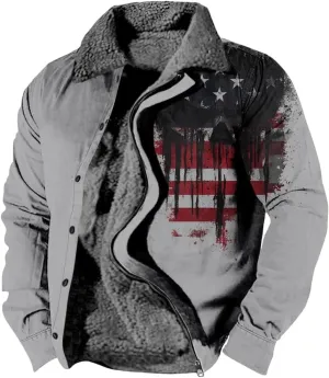 Men's Sherpa Lined Jacket Plus Size Heavyweight Fleece Lined Thermal Coat Casual Long Sleeve Zip Up Trucker Outerwear