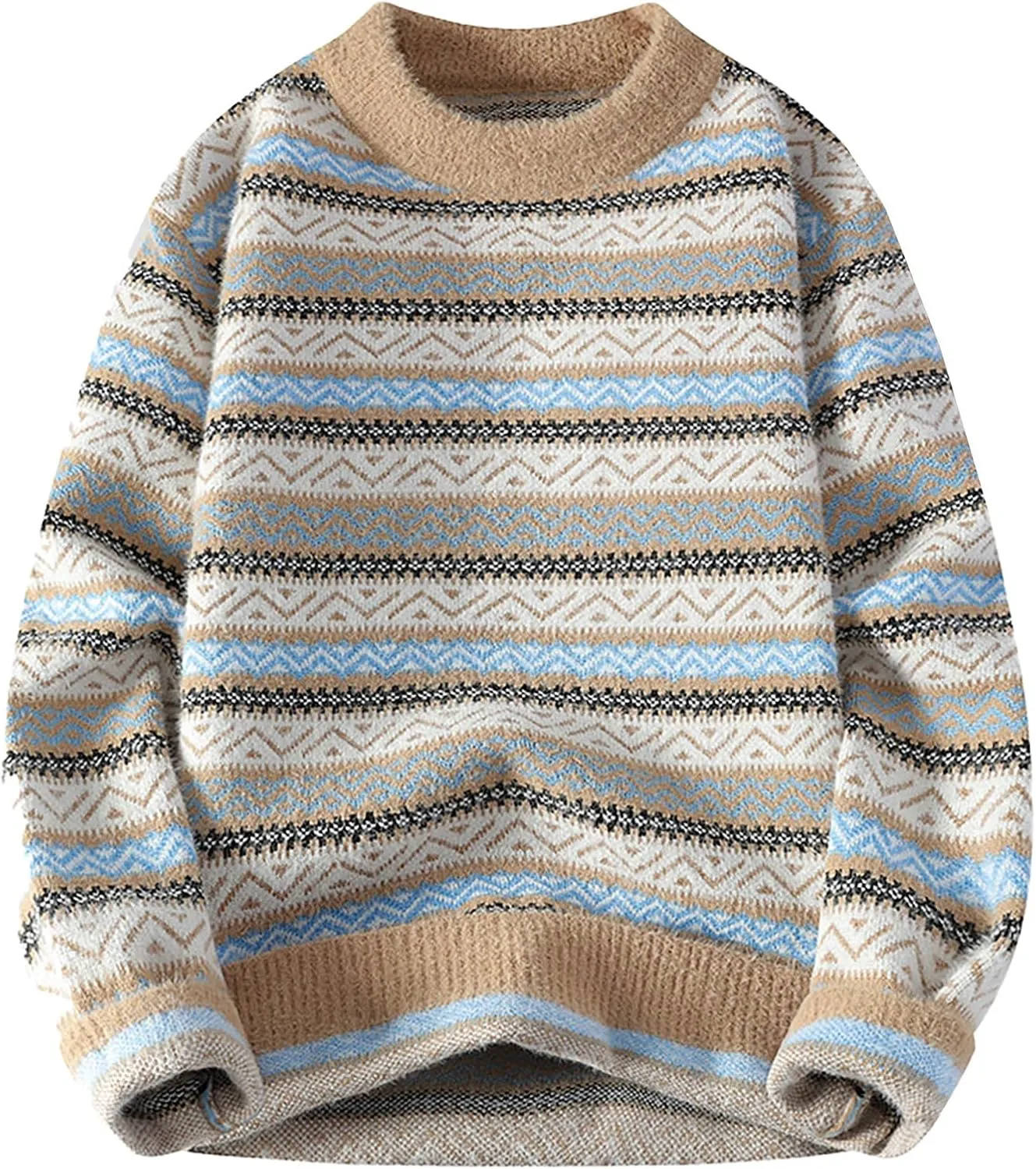Men's Striped Pullover Sweater Winter Thermal Rib Knitted Jumpers Plus Size Fashion Long Sleeve Colorblock Dressy Top