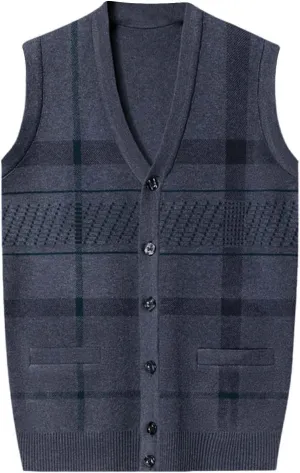 Mens Sweater Vest Classic V Neck Button Down Sleeveless Jackets Plus Size Casual Knitwear Cardigan Vest with Pockets