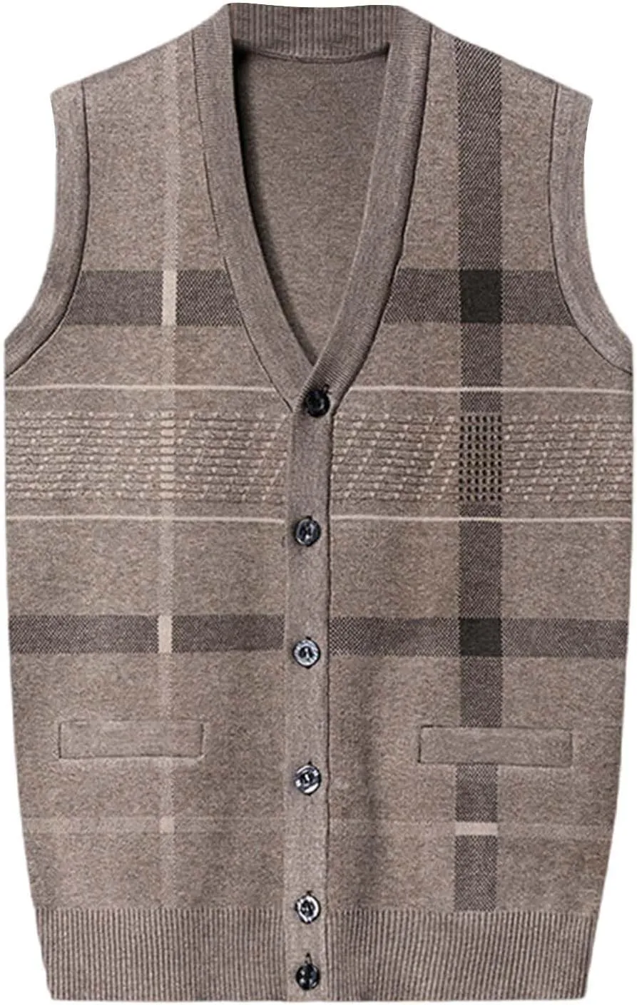 Mens Sweater Vest Classic V Neck Button Down Sleeveless Jackets Plus Size Casual Knitwear Cardigan Vest with Pockets