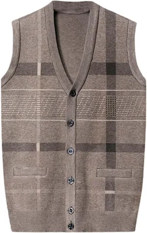 Mens Sweater Vest Classic V Neck Button Down Sleeveless Jackets Plus Size Casual Knitwear Cardigan Vest with Pockets
