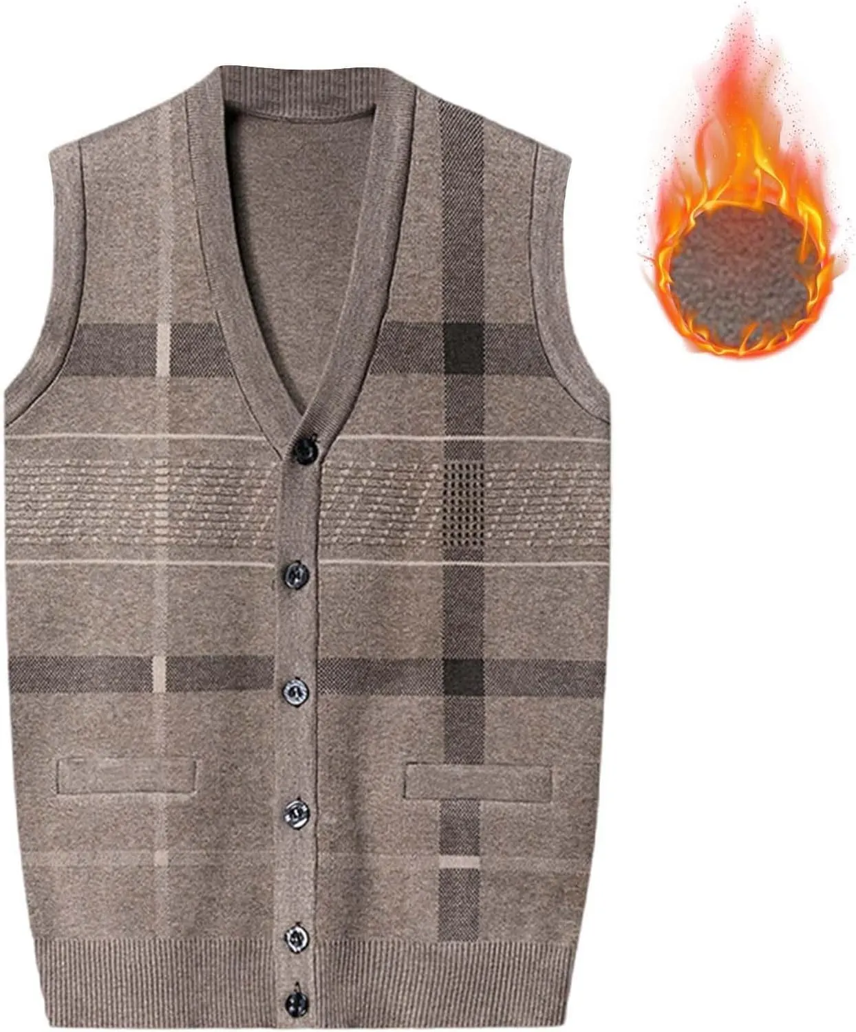 Mens Sweater Vest Classic V Neck Button Down Sleeveless Jackets Plus Size Casual Knitwear Cardigan Vest with Pockets