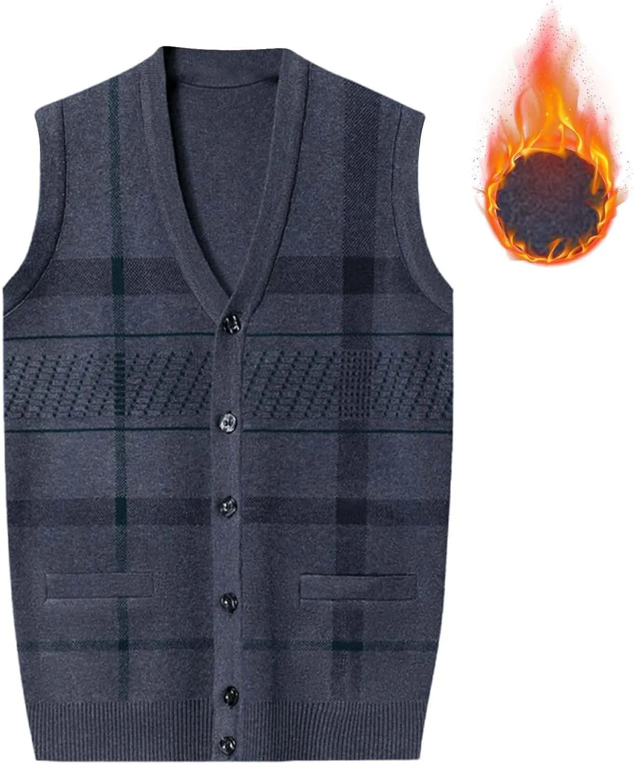 Mens Sweater Vest Classic V Neck Button Down Sleeveless Jackets Plus Size Casual Knitwear Cardigan Vest with Pockets