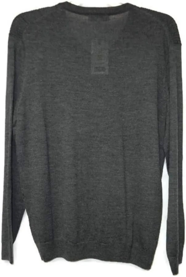 Mens V-Neck Merino Blend Cable Pullover Sweater Charcoal