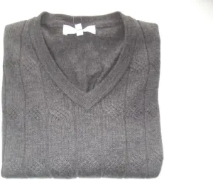 Mens V-Neck Merino Blend Cable Pullover Sweater Charcoal