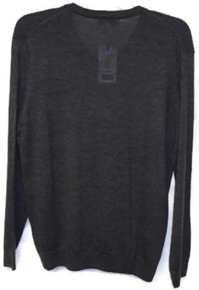 Mens V-Neck Merino Blend Cable Pullover Sweater Charcoal