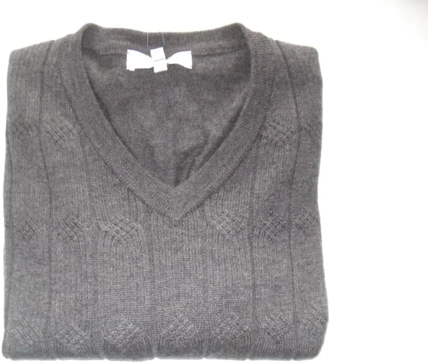 Mens V-Neck Merino Blend Cable Pullover Sweater Charcoal
