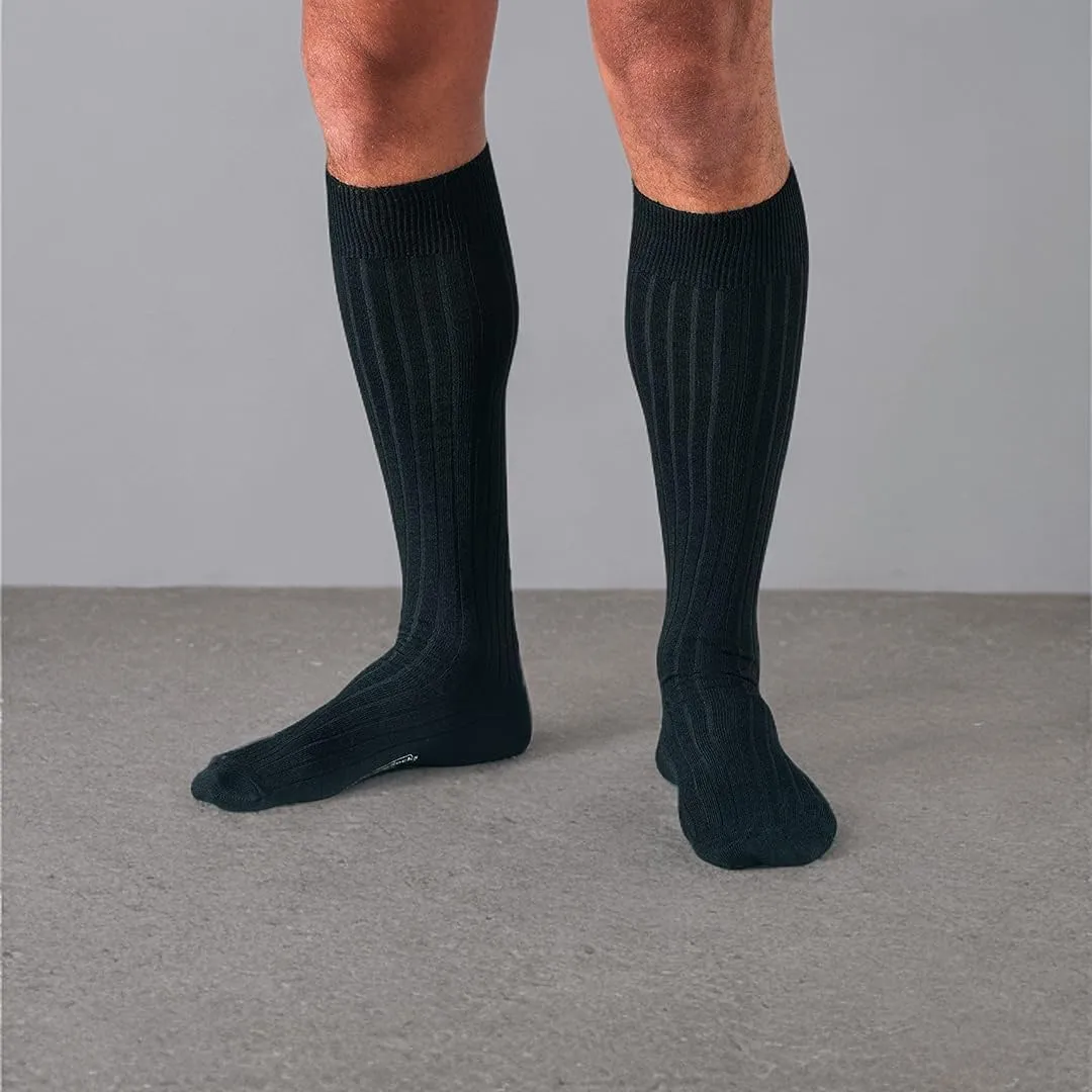 Merino Wool Dress Socks for Men – Over-the-Calf, Ribbed Wool Dress Socks for Size 8-12 – Breathable, Reinforced Heel and Toe
