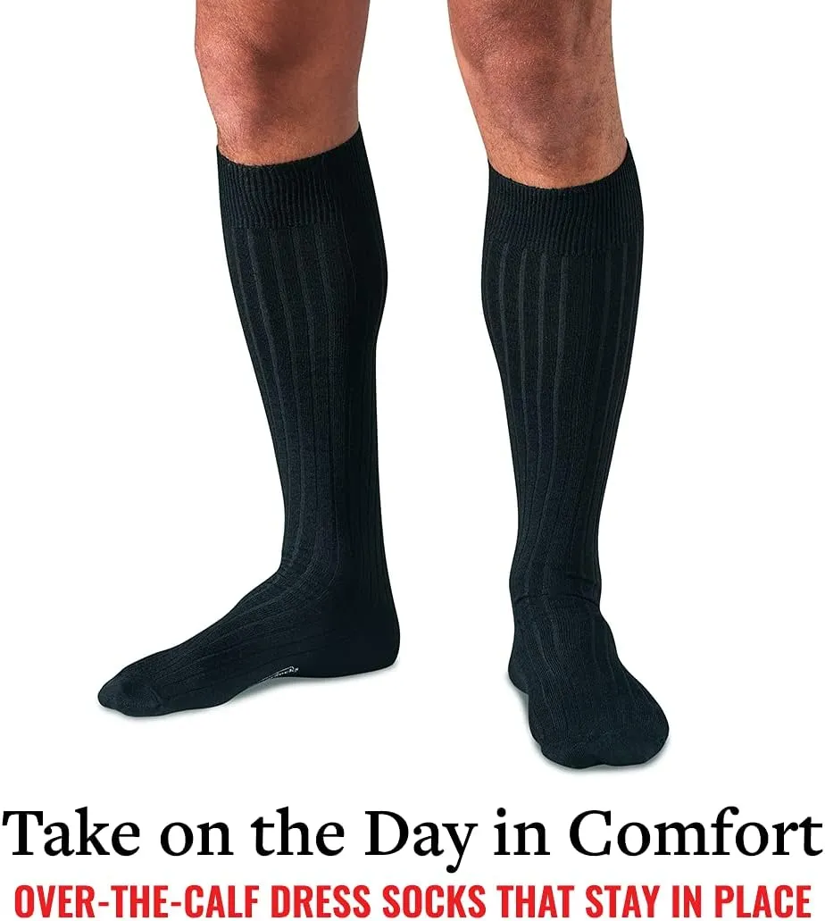 Merino Wool Dress Socks for Men – Over-the-Calf, Ribbed Wool Dress Socks for Size 8-12 – Breathable, Reinforced Heel and Toe