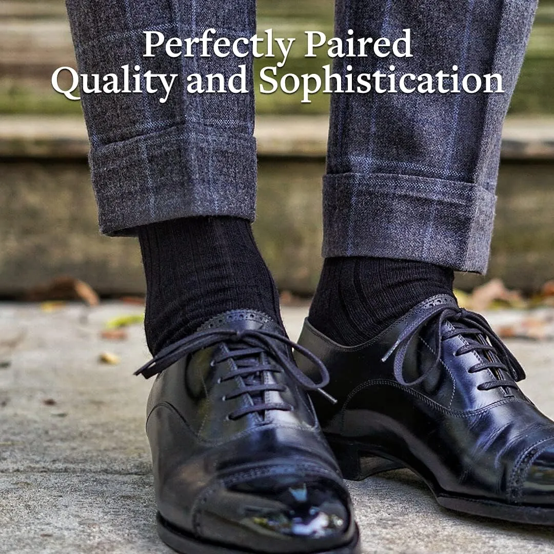 Merino Wool Dress Socks for Men – Over-the-Calf, Ribbed Wool Dress Socks for Size 8-12 – Breathable, Reinforced Heel and Toe