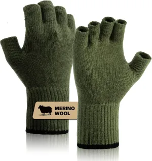 Merino Wool Fingerless Gloves for Men Women Half Finger Gloves Thermal Soft Knit Liner for Hunting Fishing Hiking