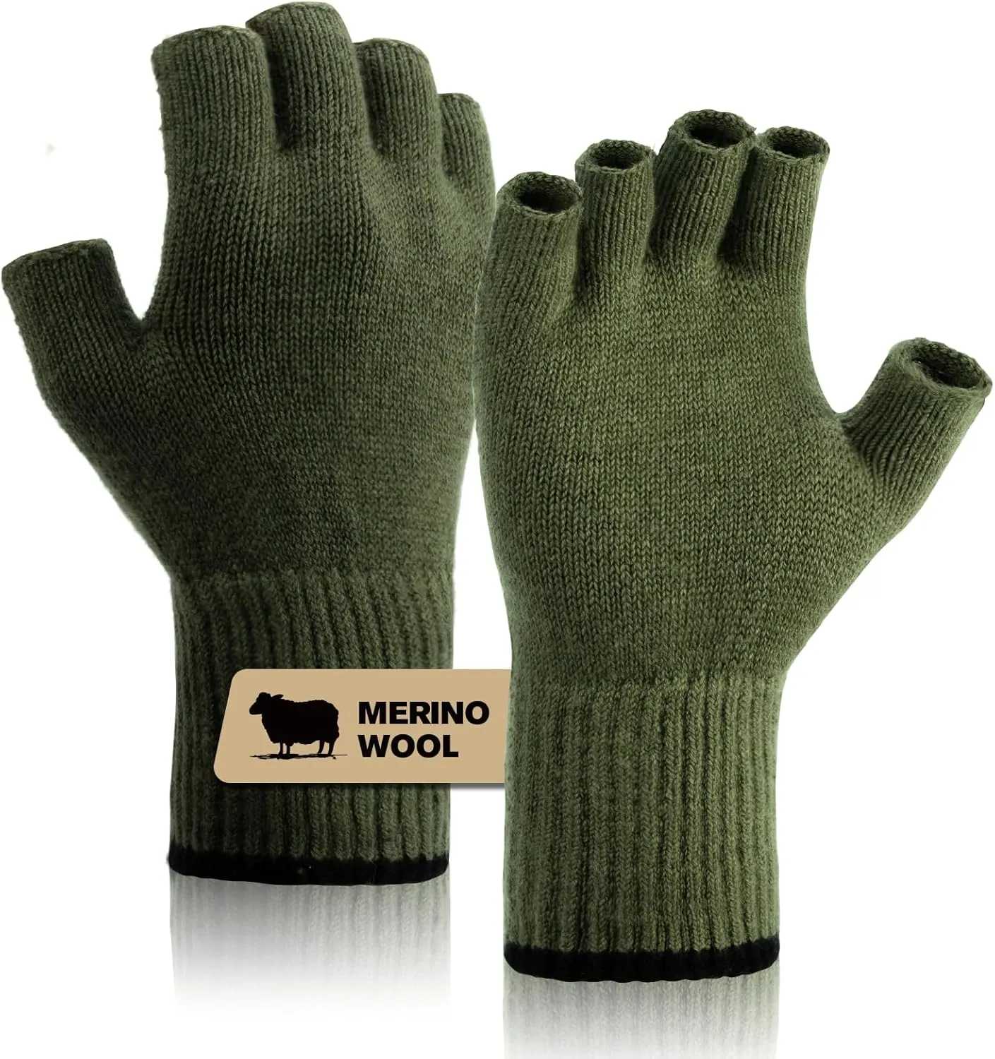 Merino Wool Fingerless Gloves for Men Women Half Finger Gloves Thermal Soft Knit Liner for Hunting Fishing Hiking