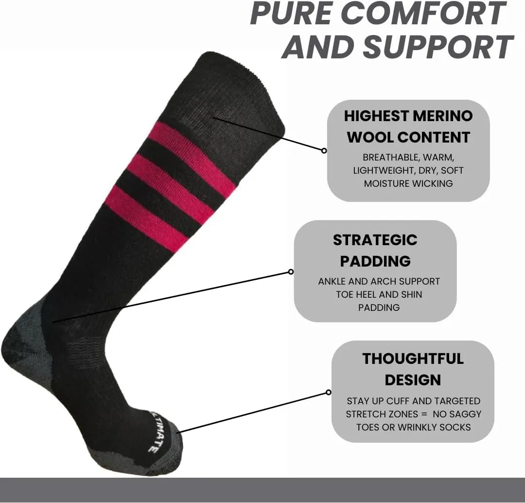 Merino Wool Snowboard Socks for Women - Girls Warm Ski Socks with Cushioning SupportStretch - Midweight