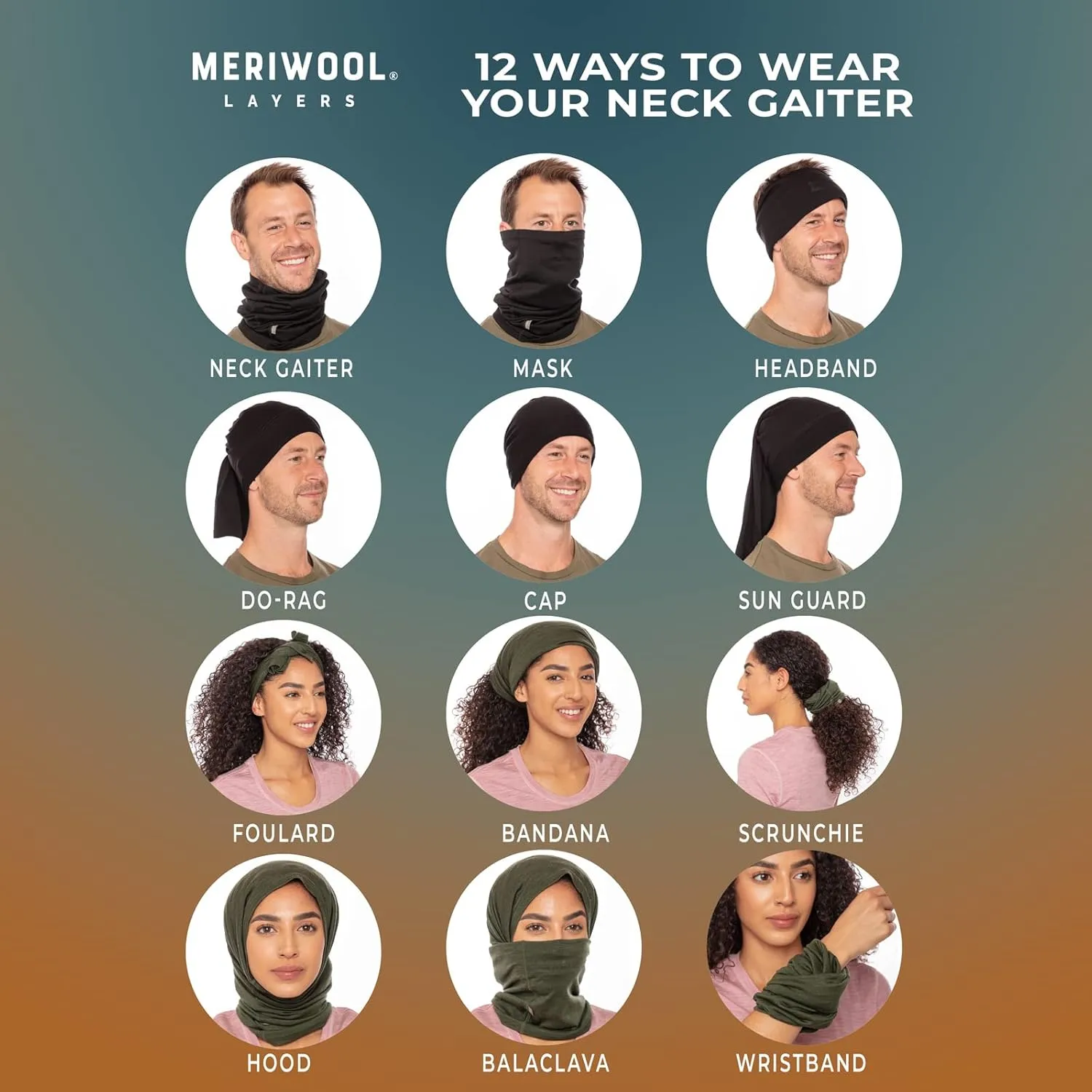 MERIWOOL 100% Merino Wool Ski Neck Gaiter Winter Neck Warmer for Women and Men
