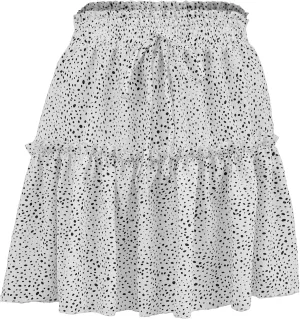 Mingnos Women's Cute Layered Ruffle Floral Printed High Waisted A-line Mini Skirt with Drawstring Décor