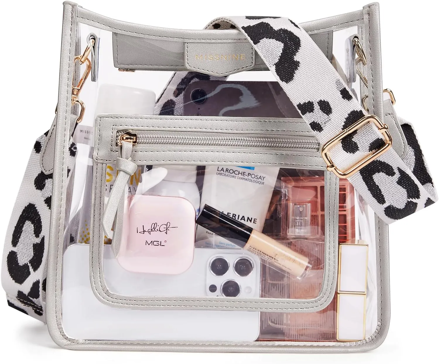 Missnine Clear Crossbody Bags for Women Stadium Approved Clear Purse for Concert Transparent Plastic Bag with Guitar Strap