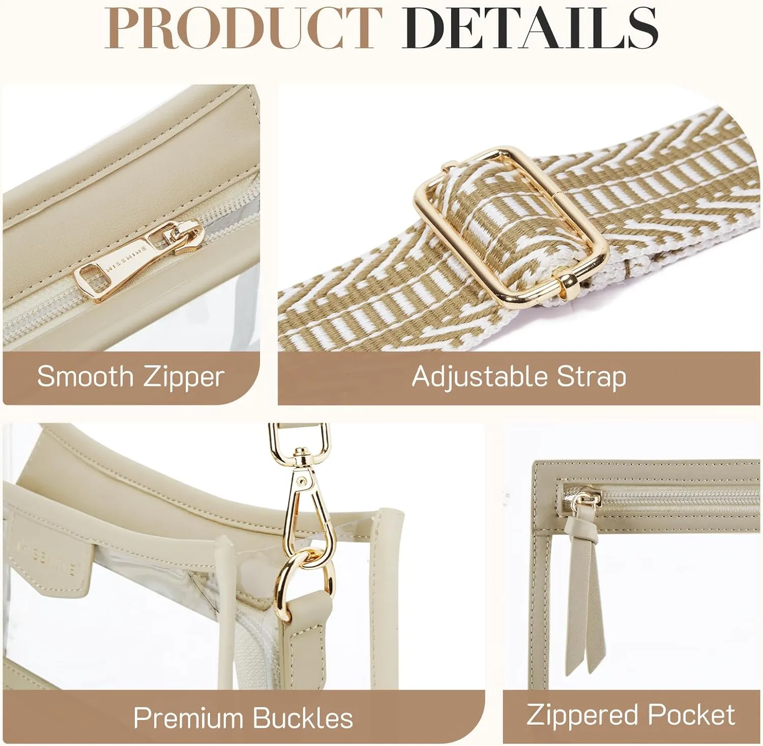 Missnine Clear Crossbody Bags for Women Stadium Approved Clear Purse for Concert Transparent Plastic Bag with Guitar Strap