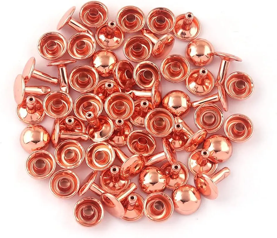 Mix Color Mushroom Dome Rivets - 10mm Tubular Double Cap Rivets Metal Button Round Rapid Rivet Studs for Purse Bags Shoes Belts Leather Craft (10mm Rose Gold (100pcs))