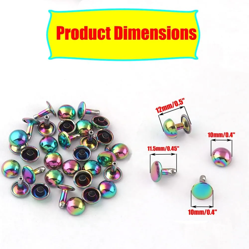 Mix Color Mushroom Dome Rivets - 10mm Tubular Double Cap Rivets Metal Button Round Rapid Rivet Studs for Purse Bags Shoes Belts Leather Craft (10mm Rose Gold (100pcs))
