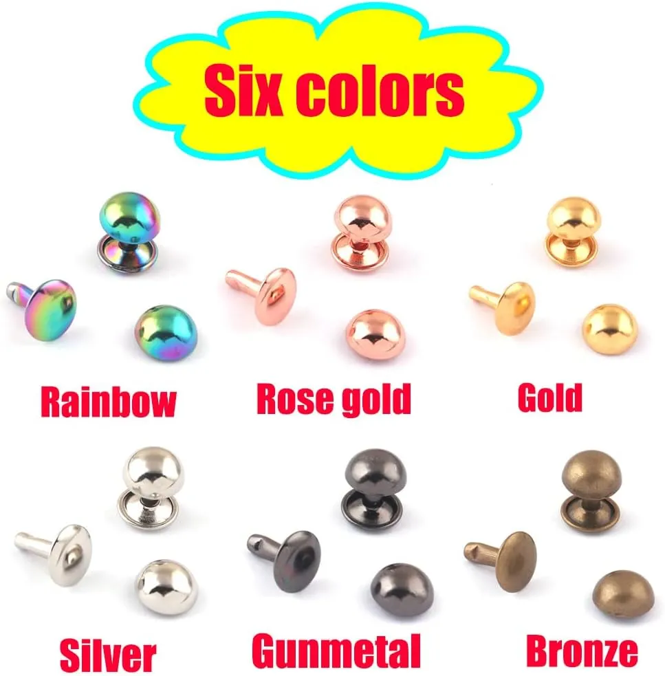 Mix Color Mushroom Dome Rivets - 10mm Tubular Double Cap Rivets Metal Button Round Rapid Rivet Studs for Purse Bags Shoes Belts Leather Craft (10mm Rose Gold (100pcs))