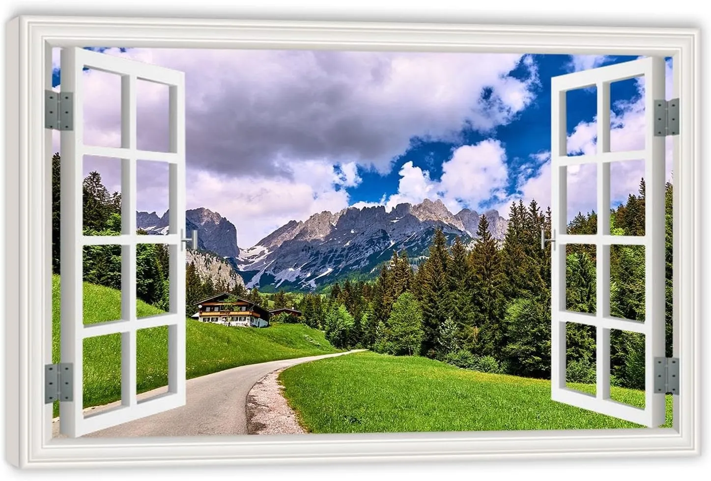 MOBYAT Canvas Print Wall Art Window View 3D Alpine rock path Nature Mountain Mural for Living Room Bedroom Decor 75x50cm(30x20in) inner frame