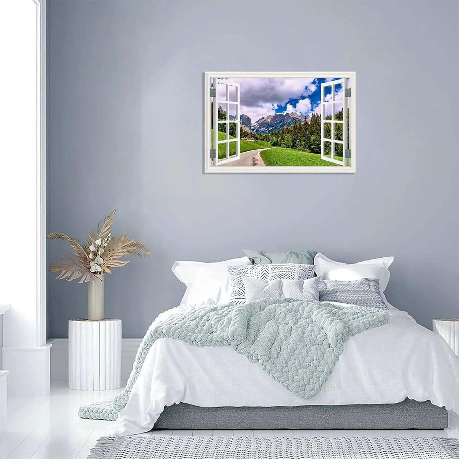 MOBYAT Canvas Print Wall Art Window View 3D Alpine rock path Nature Mountain Mural for Living Room Bedroom Decor 75x50cm(30x20in) inner frame