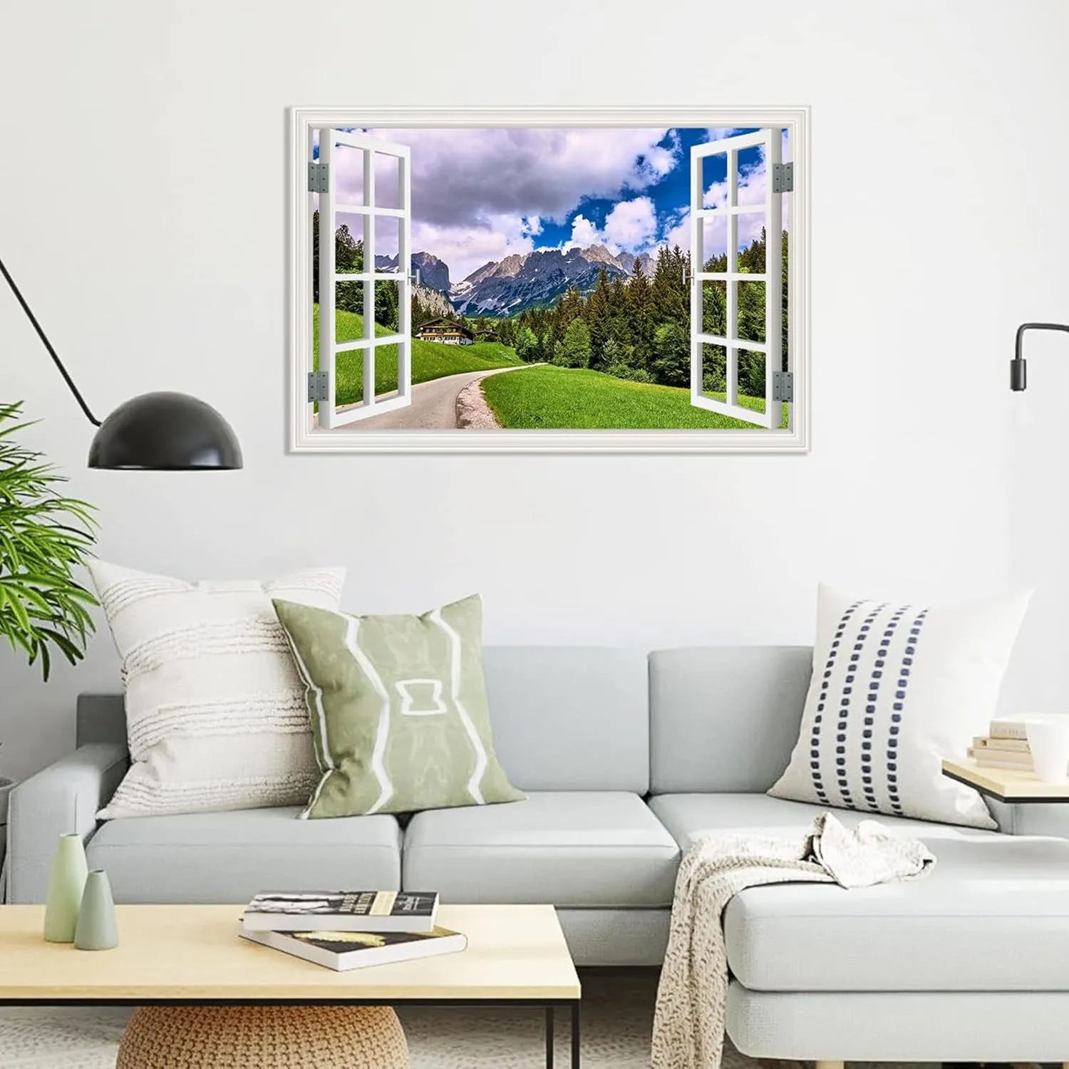 MOBYAT Canvas Print Wall Art Window View 3D Alpine rock path Nature Mountain Mural for Living Room Bedroom Decor 75x50cm(30x20in) inner frame