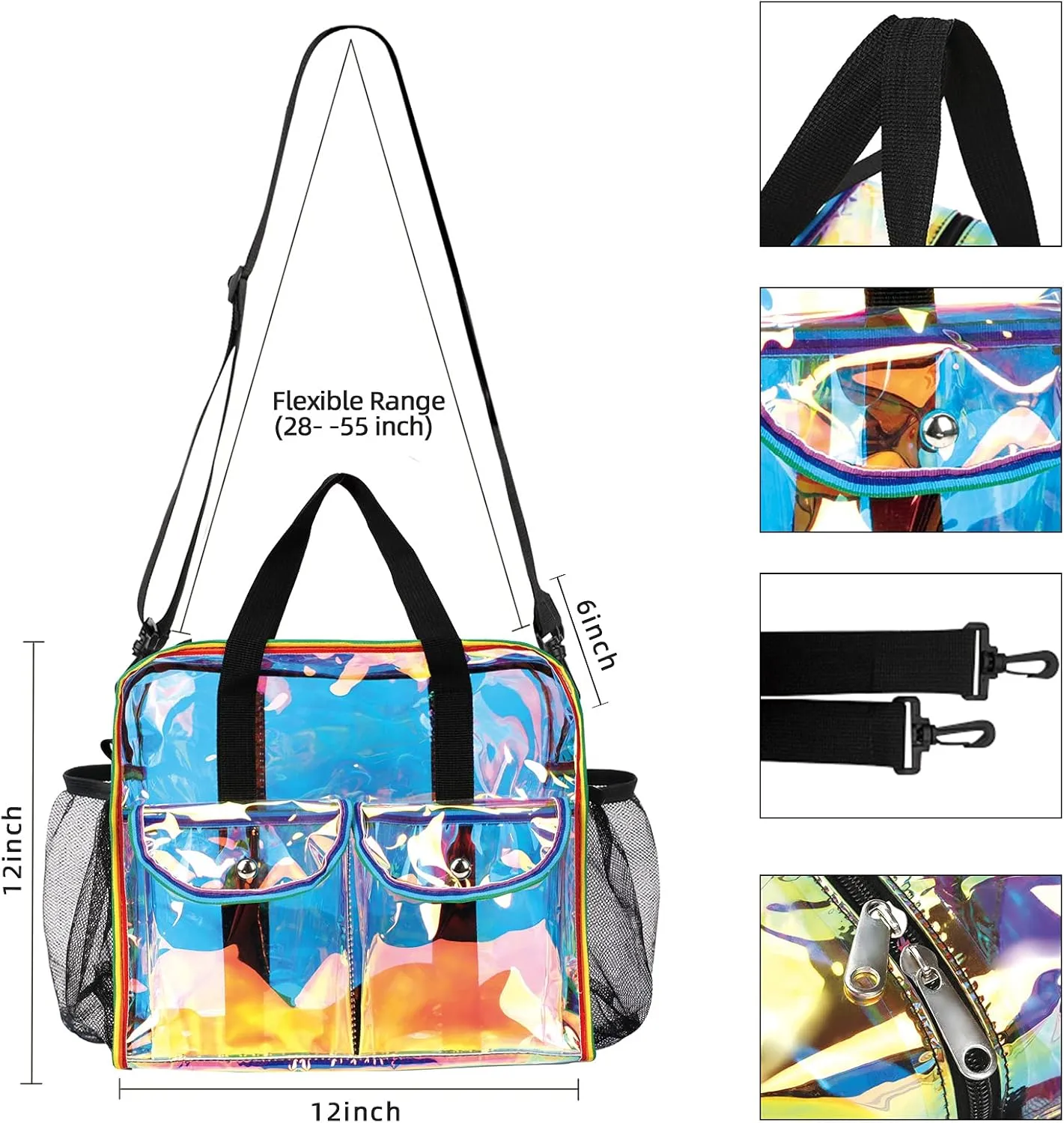 MOFASVIGI Clear Bag Stadium Approved Transparent Waterproof Clear Tote Bags for Work, Sports Games, Concerts,Travel-12 x12 x6