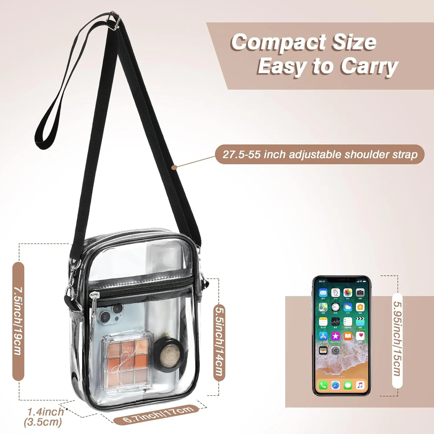 MoKo Clear Bag Stadium Approved 2Pack, Clear Crossbody Bag Purse Waterproof PVC Pocket with Detachable Strap for Sports Events, Concerts, Festivals