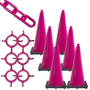Mr. Chain Traffic Cone and Chain Kit, Safety Pink, 28-Inch Height (93225-6A)
