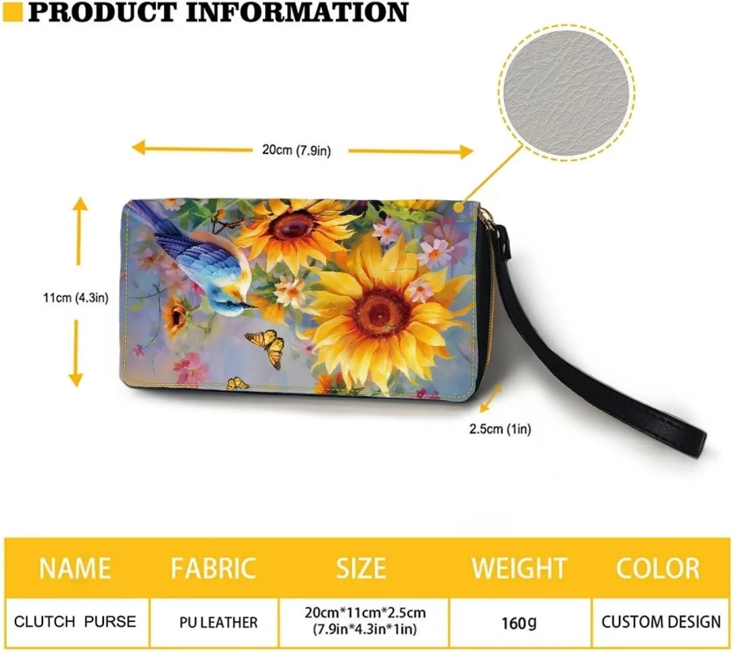 Mumeson Bird Sunflower Long Wallet Womens Leather Purse Casual Wristlet Coin Wallet Casual Lightweight Mini Handbags Luxury Leather PU Wallet for Party Travel