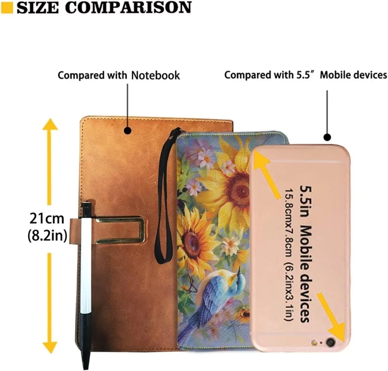 Mumeson Bird Sunflower Long Wallet Womens Leather Purse Casual Wristlet Coin Wallet Casual Lightweight Mini Handbags Luxury Leather PU Wallet for Party Travel