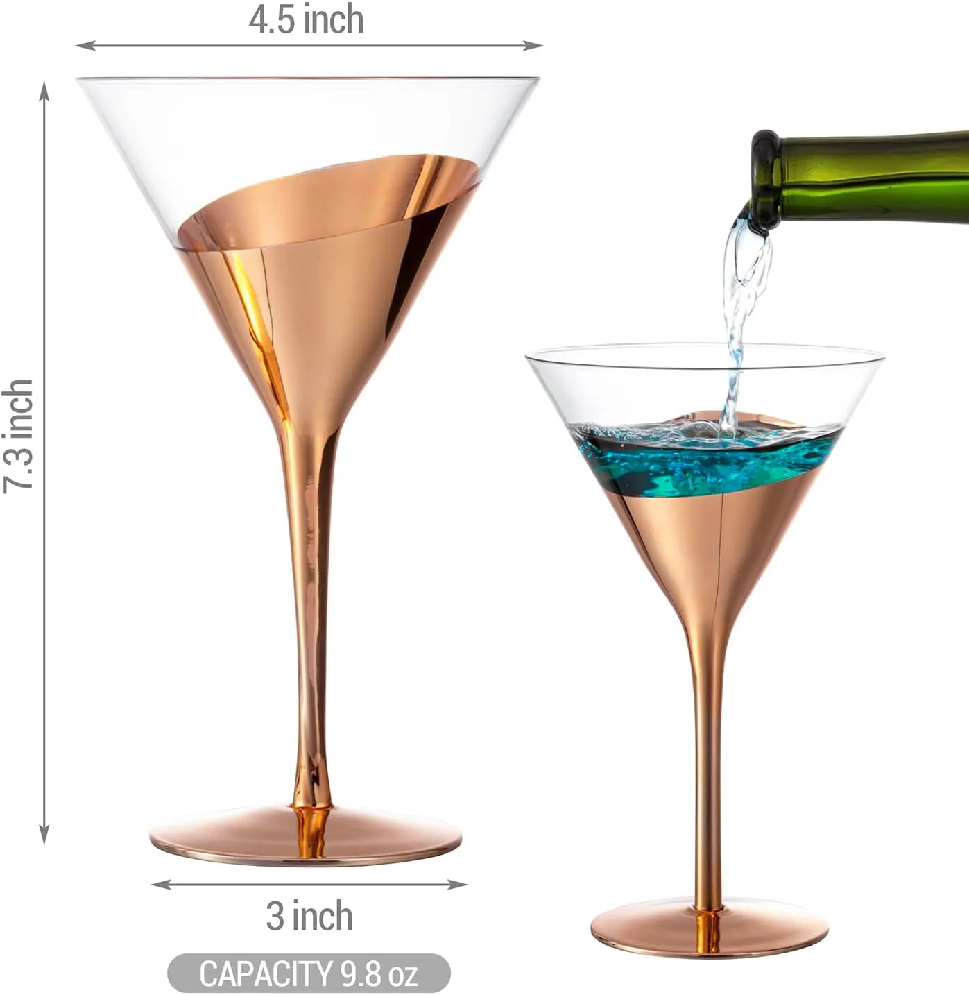MyGift 8-Ounce Modern Metallic Gold Tone Martini Glasses, Elegant Golden Drinking Glass for a Cocktail Party, Wedding, or Anniversary Dinner, Set of 4 (Copper)