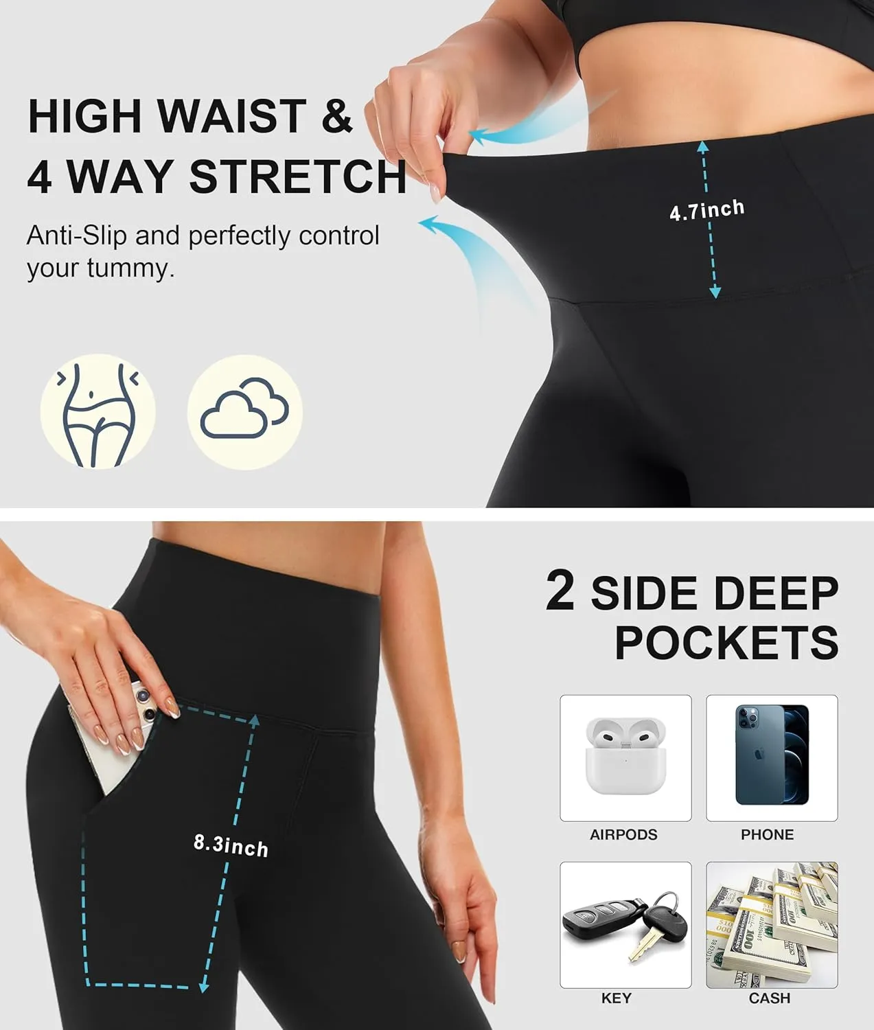 NEW YOUNG 3 Pack Leggings with Pockets for Women,High Waisted Tummy Control Workout Yoga Pants