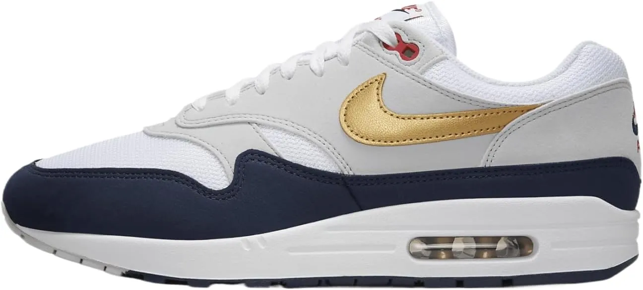 Nike Air Max 1 Men's Shoes (HM9604-400, Obsidian/White/Light Smoke Grey/Metallic Gold) Size 10