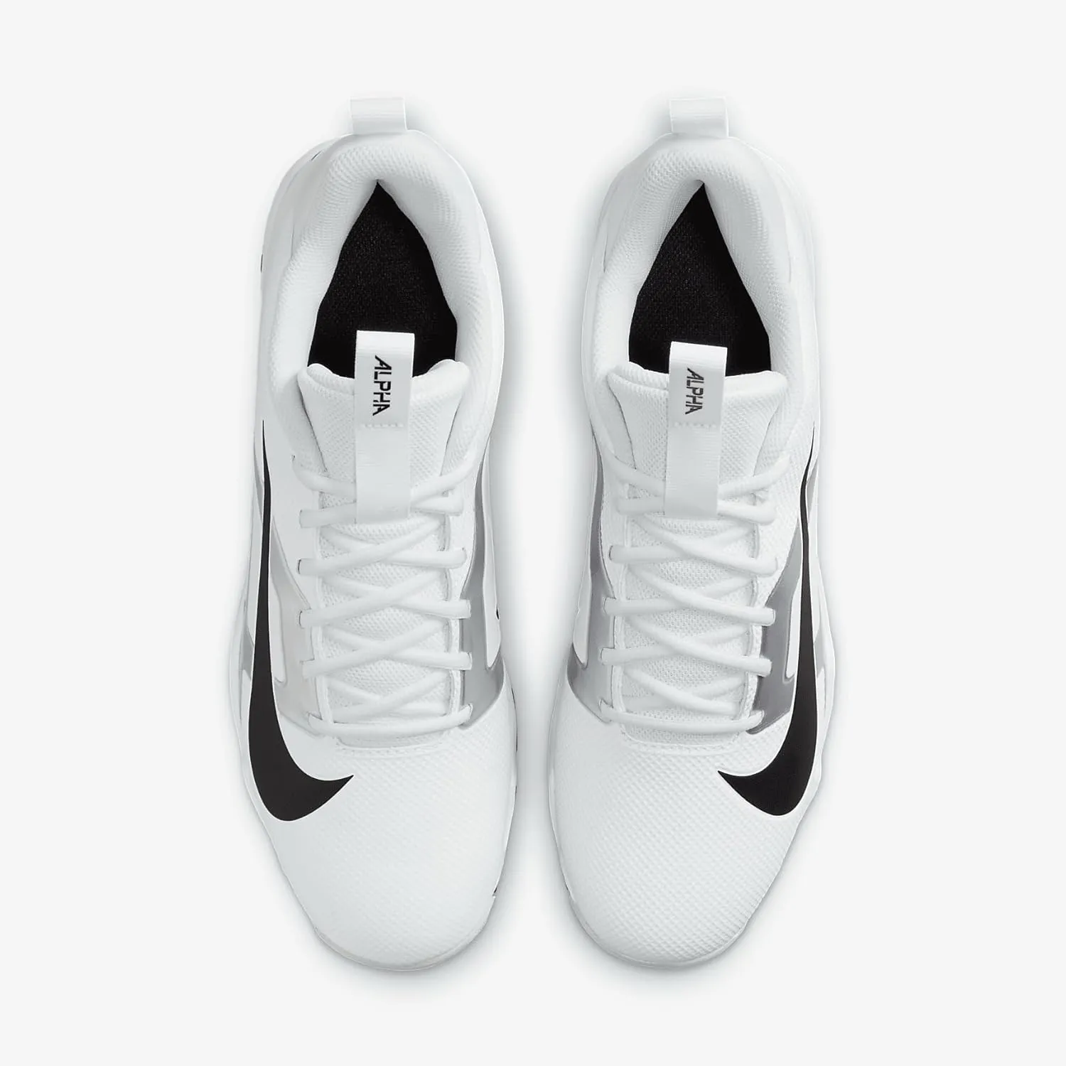 Nike Alpha Menace 4 Shark Football Cleats (FN0028-100, White/Metallic Silver/Photon Dust/Black)
