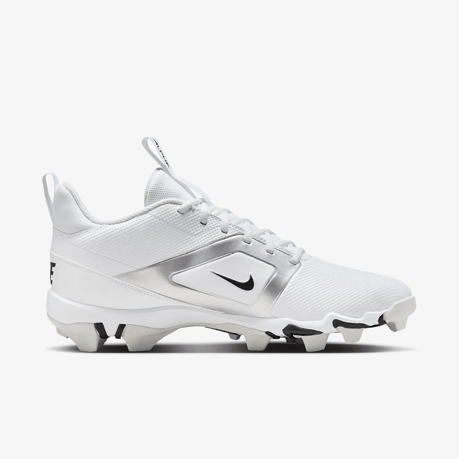 Nike Alpha Menace 4 Shark Football Cleats (FN0028-100, White/Metallic Silver/Photon Dust/Black)
