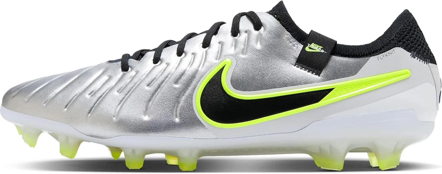 Nike Tiempo Legend 10 Elite Firm-Ground Low-Top Soccer Cleats (DV4328-001, Metallic Silver/Volt/Black) Size 10