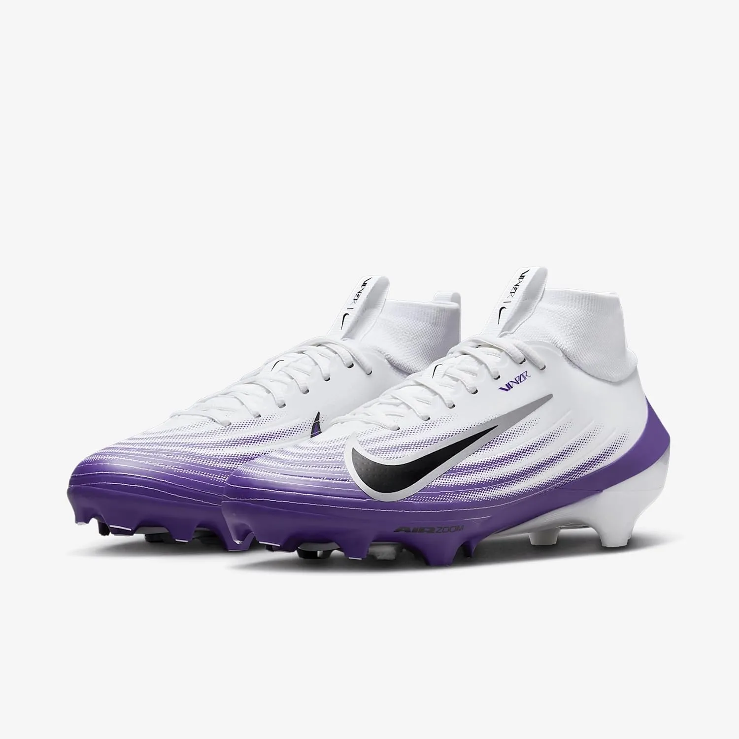 Nike Vapor Pro 1 Football Cleats (HM8850-101, White/Court Purple/Metallic Silver/Black)