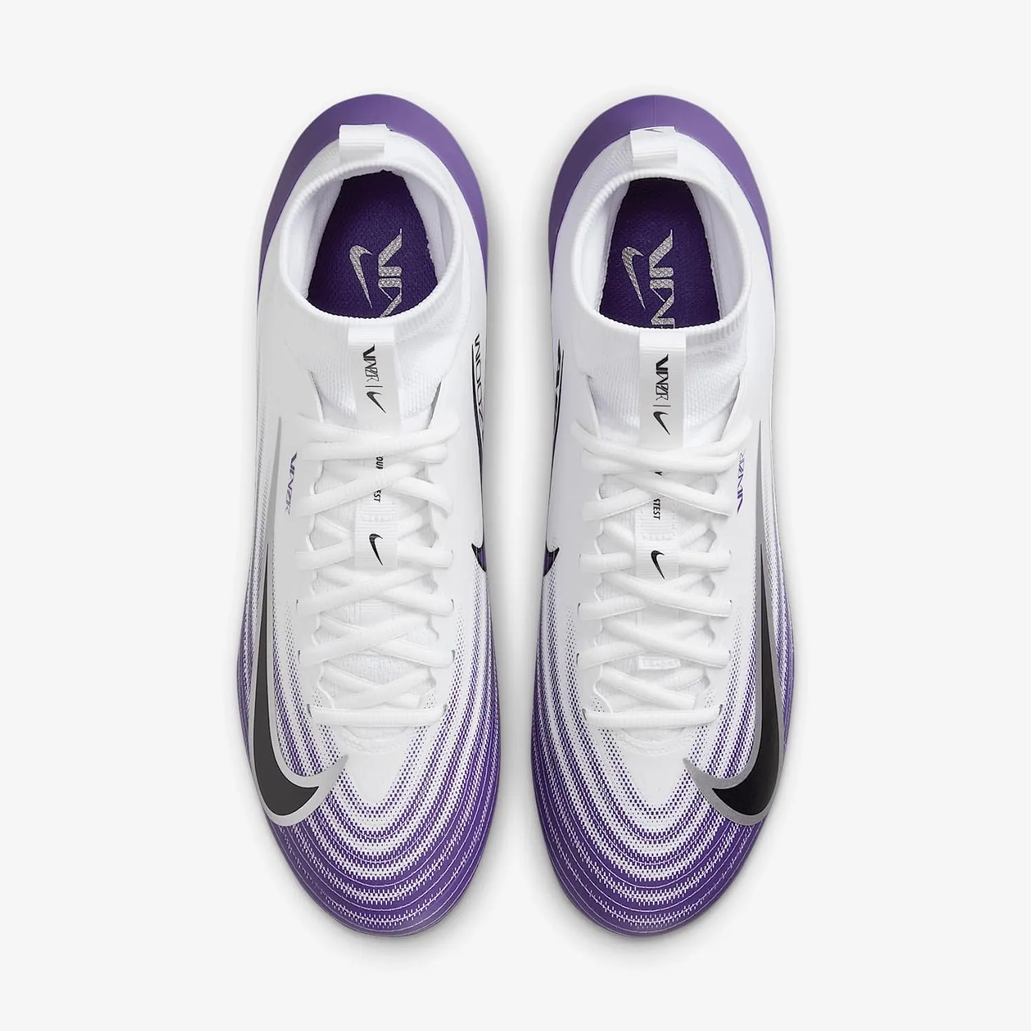 Nike Vapor Pro 1 Football Cleats (HM8850-101, White/Court Purple/Metallic Silver/Black)