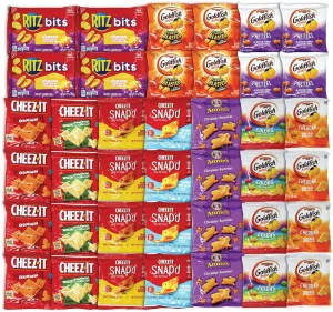 Niro Assortment | 40 Packs Individual Bags Cheese Crackers Variety Pack, Cheez-It, Gold fish, Annie's, and Ritz Bits Snack Packs | Snacks for Adults and Children