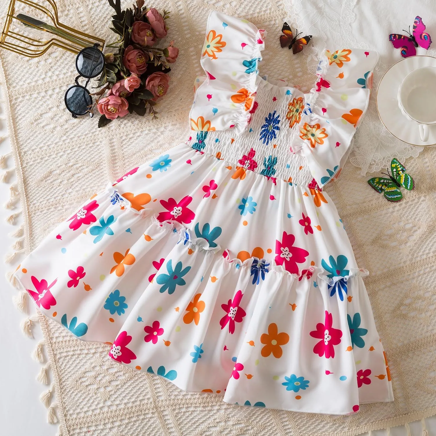 NNJXD Little Girl Floral Dress Princess Girls Casaul Printed A-line Sundress
