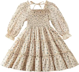 NNJXD Little Girl Floral Dress Princess Girls Casaul Printed A-line Sundress
