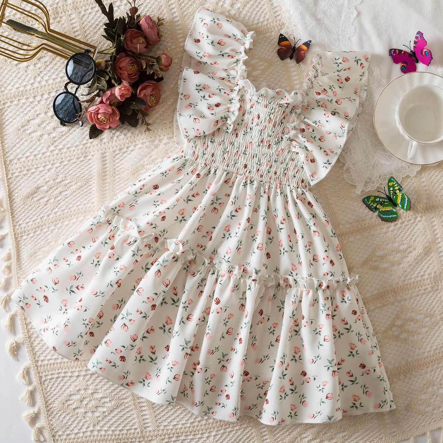 NNJXD Little Girl Floral Dress Princess Girls Casaul Printed A-line Sundress